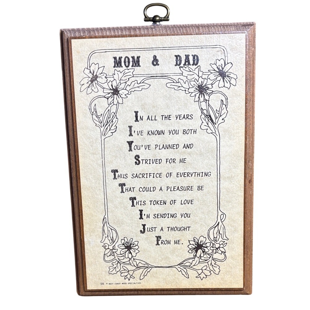 Vintage Mom‎ & Dad Appreciation Wood Wall Plaque Retro GIFT 80s GUC
